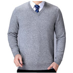 Men's V-neck Knitted Sweater in Cotton Blend
