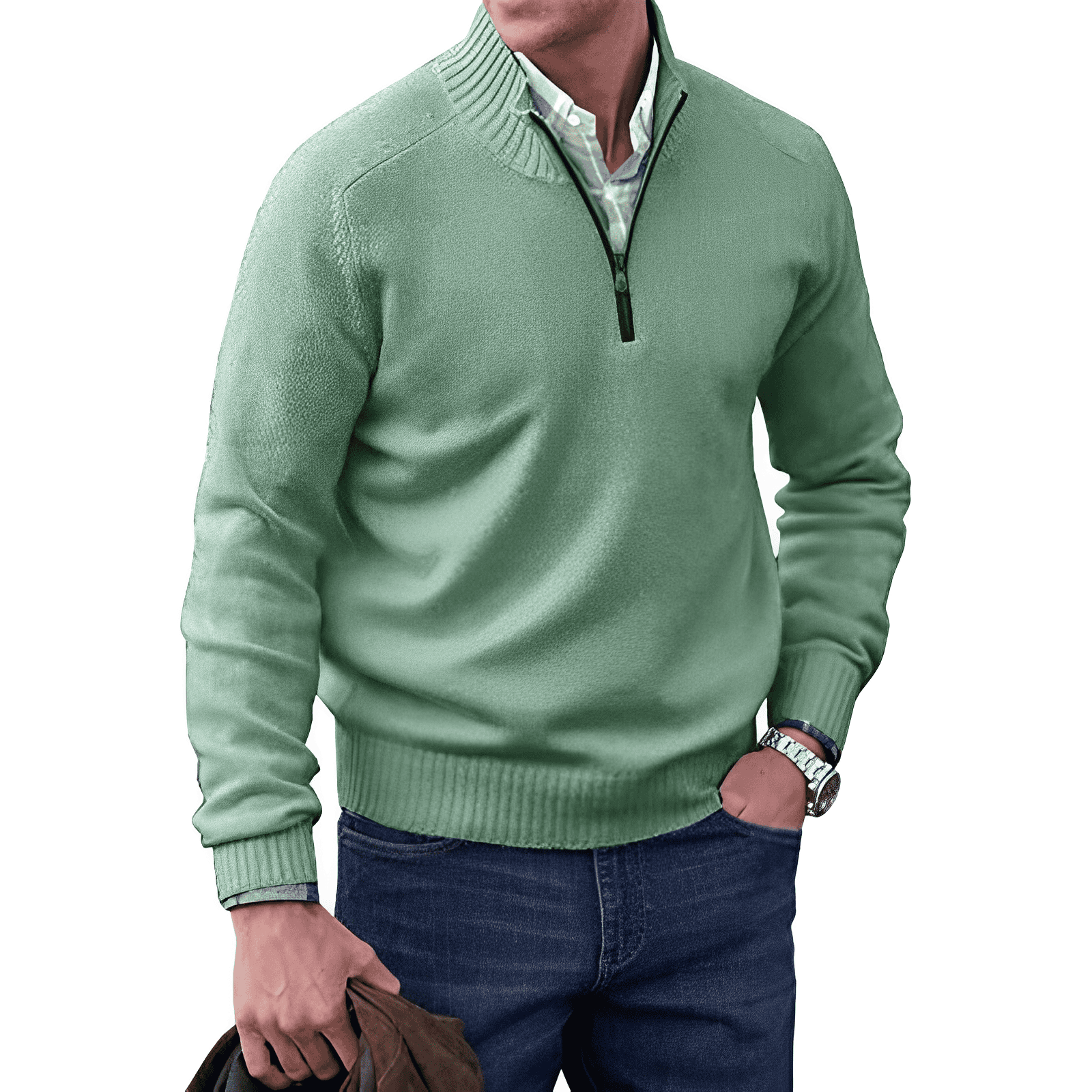 Men's Zip-Up Sweater in Soft Cashmere Blend