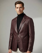 Mens Blazer Jacket with Leather Effect and Button Closure
