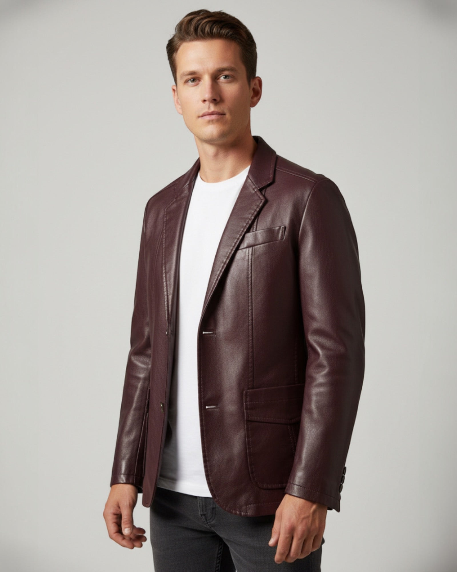 Mens Blazer Jacket with Leather Effect and Button Closure
