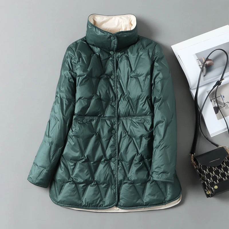 Mid-Length Diamond Quilted Down Jacket for Women
