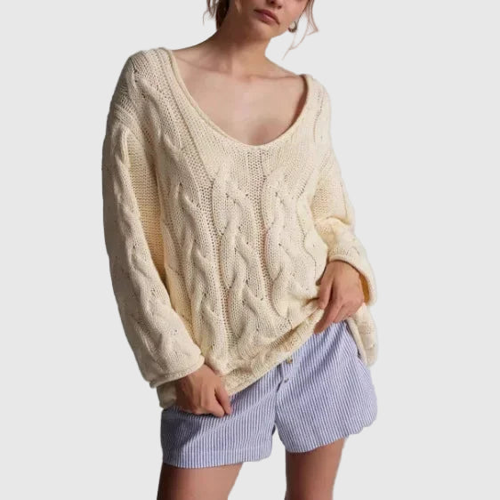 Off-Shoulder Chunky Knit Sweater for Women 0
