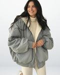 Oversized Bomber Jacket with Faux Fur Hood for Women