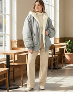 Oversized Bomber Jacket with Faux Fur Hood for Women