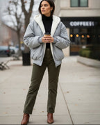 Oversized Bomber Jacket with Faux Fur Hood for Women