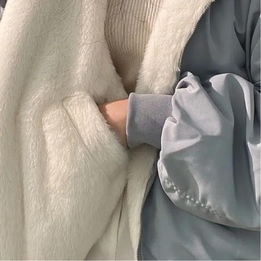 Oversized Bomber Jacket with Faux Fur Hood for Women