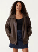 Oversized Faux Leather Jacket for Women
