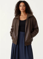 Oversized Faux Leather Jacket for Women