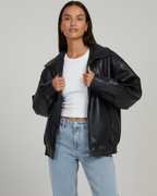 Oversized Faux Leather Jacket for Women