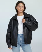 Oversized Faux Leather Jacket for Women