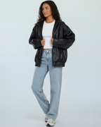 Oversized Faux Leather Jacket for Women