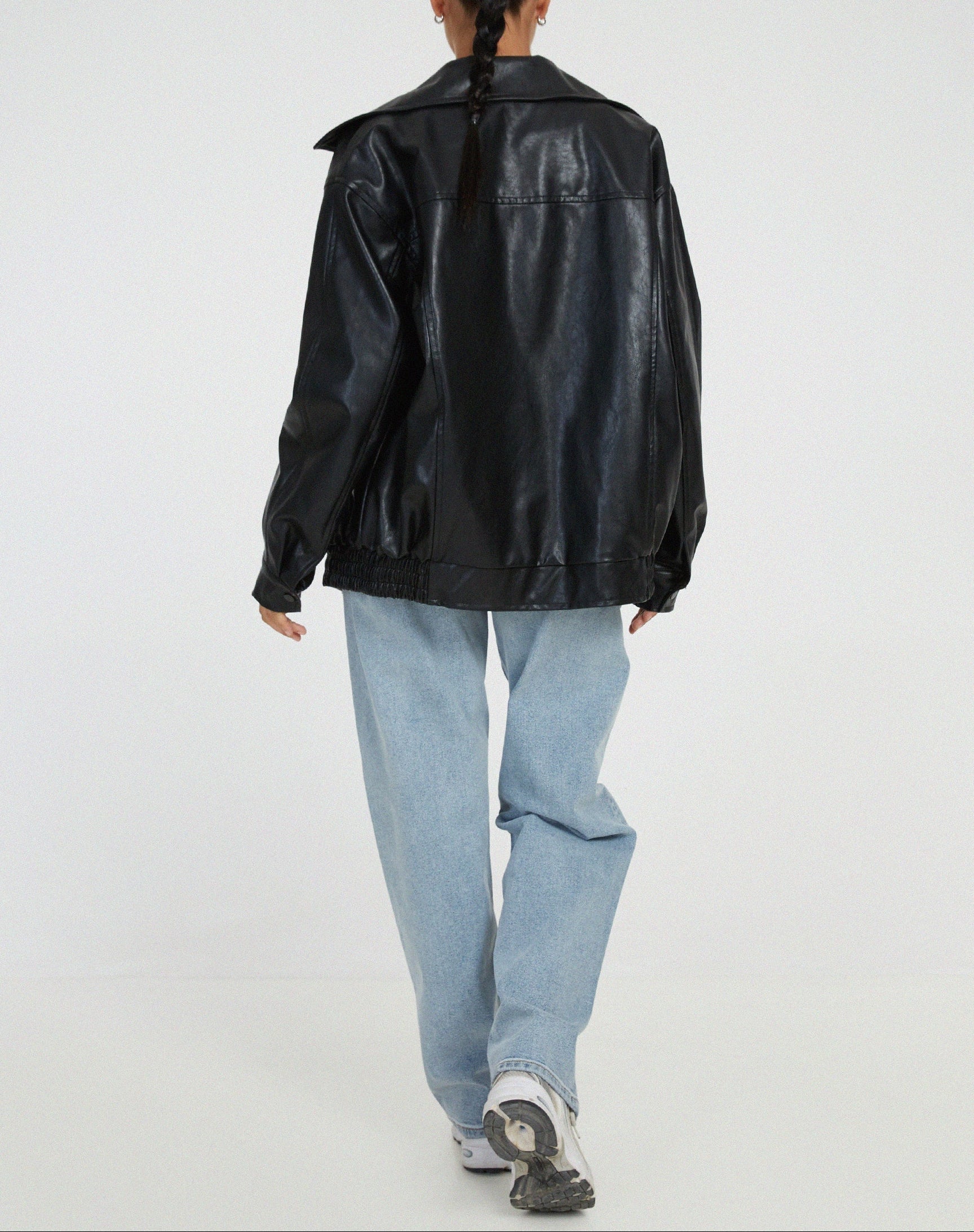 Oversized Faux Leather Jacket for Women