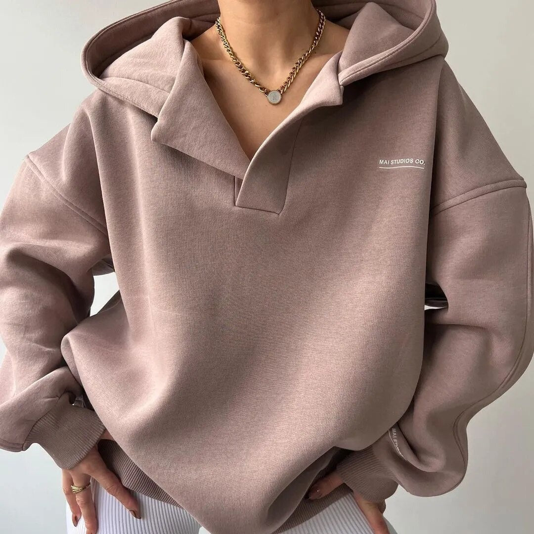 Oversized Relaxed Essentials Hoodie with Open Neckline 0