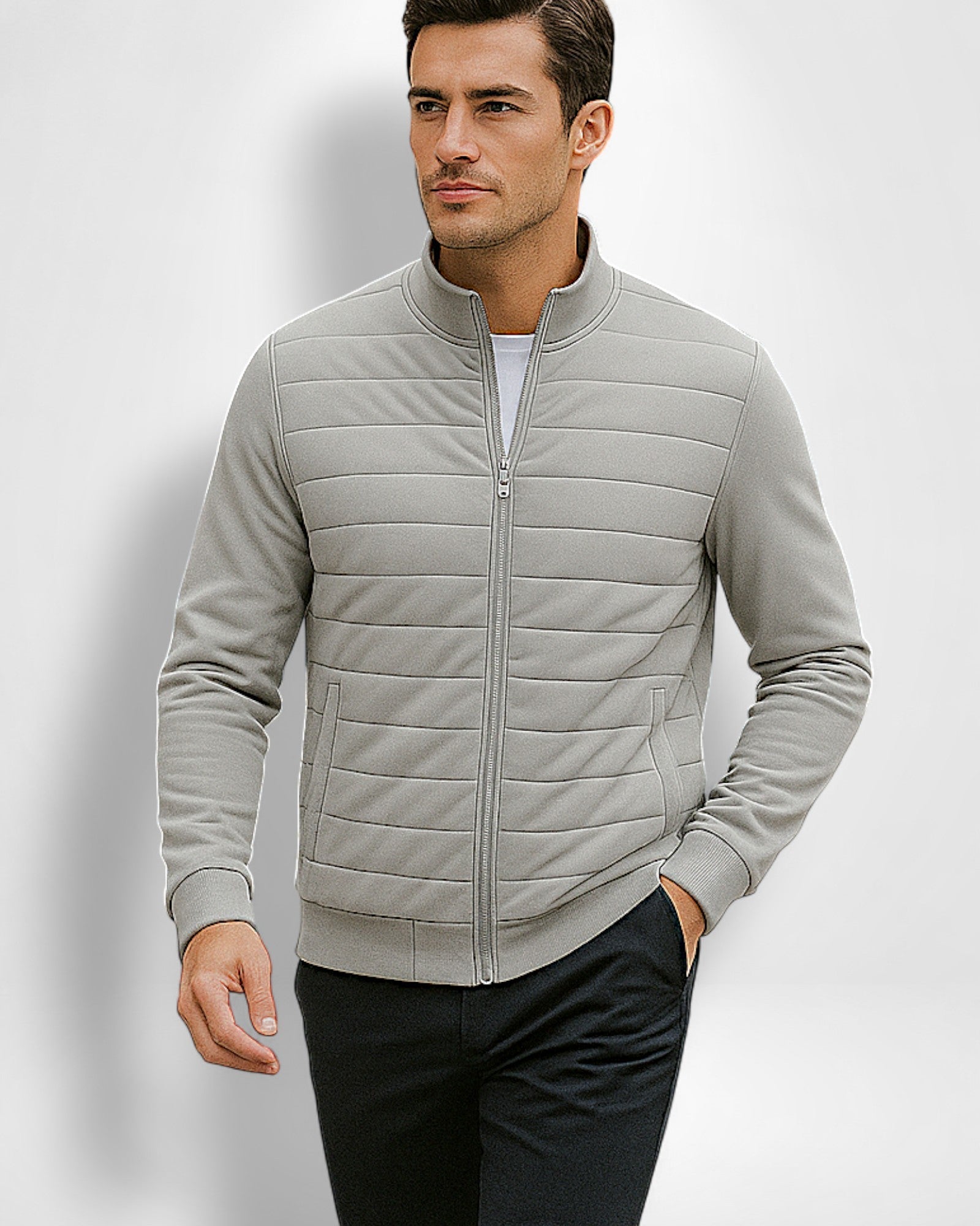 Padded Business Jacket for Men with Stand-Up Collar