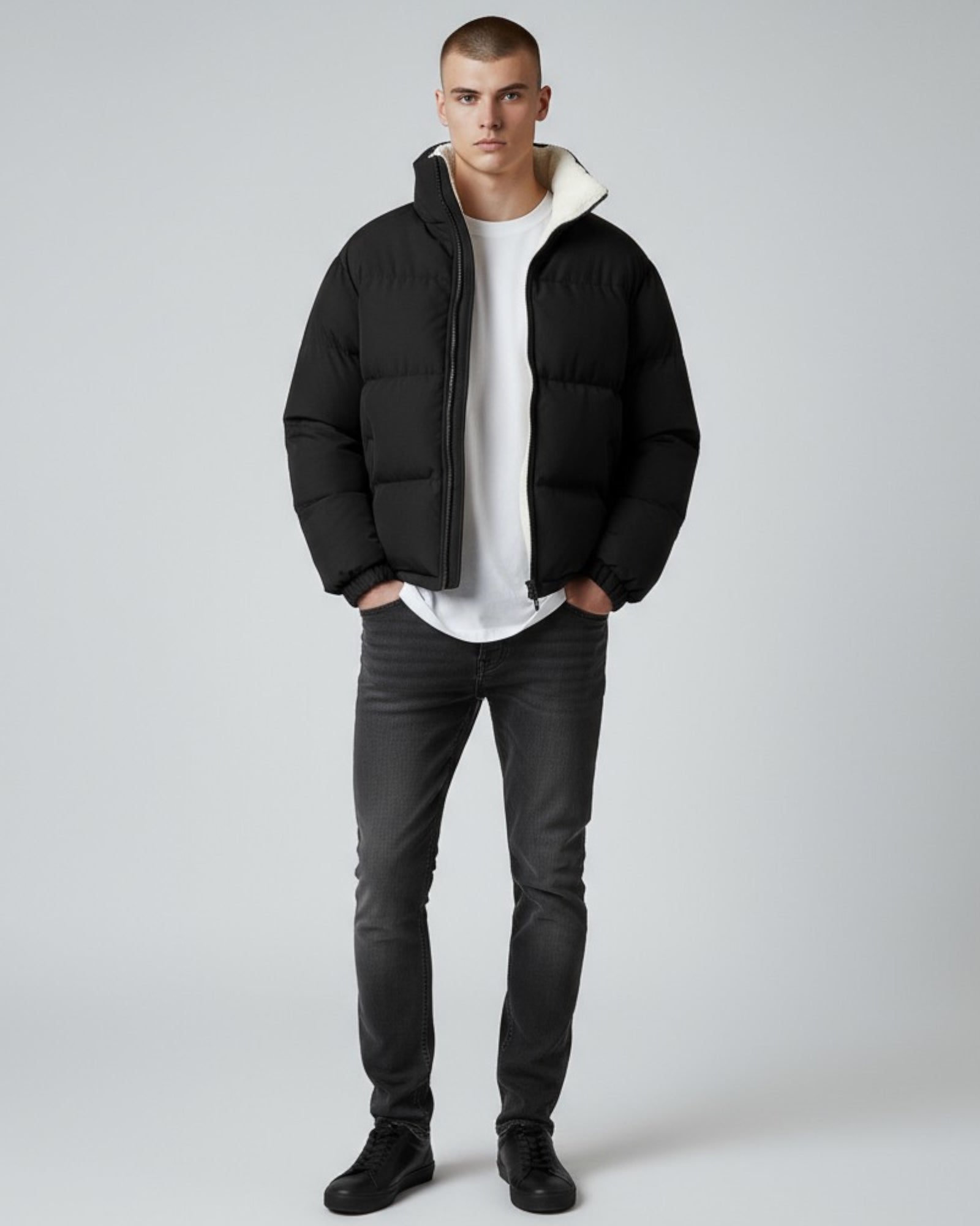 Padded Mens Puffer Jacket with High Collar