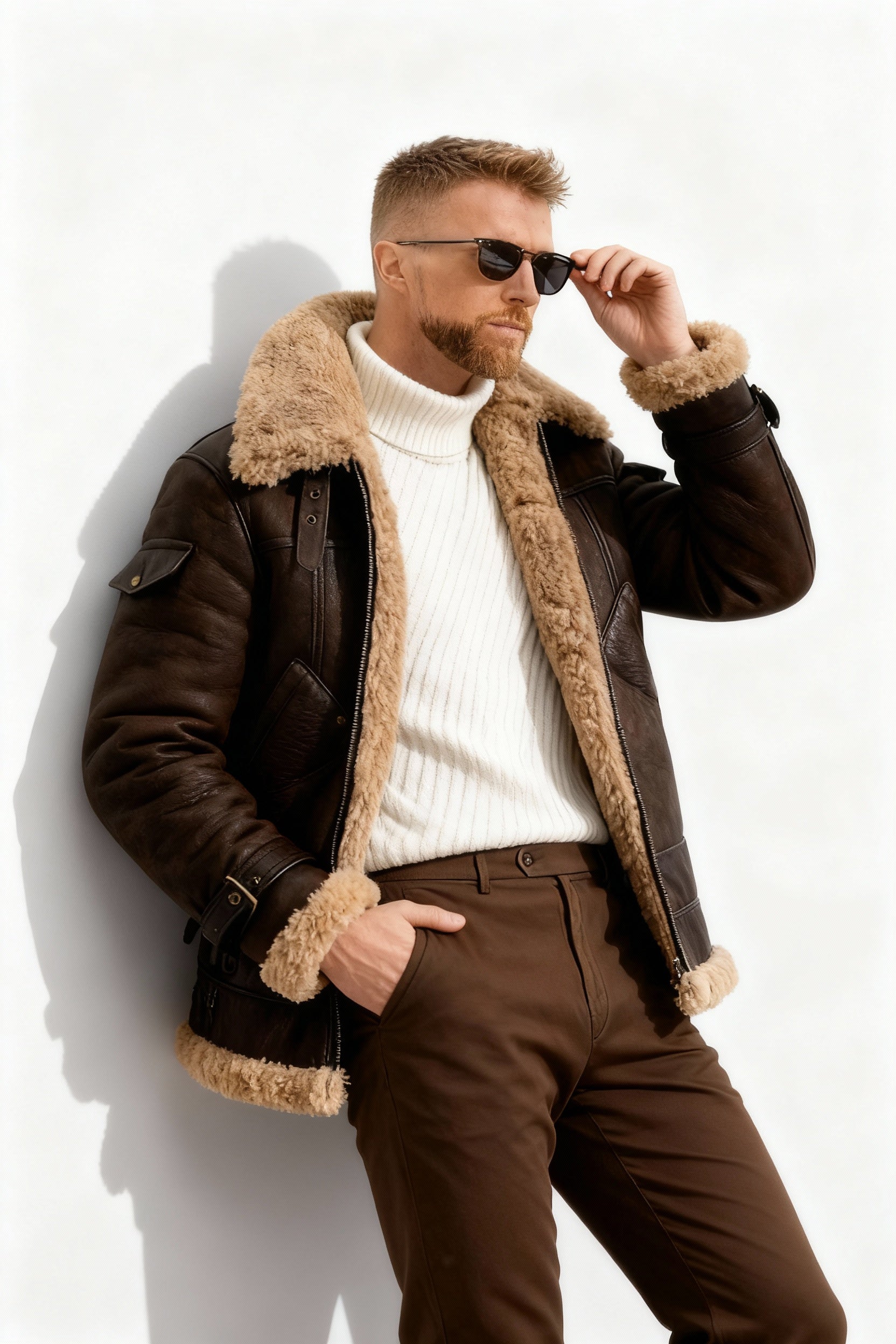 Padded men's flight jacket in cozy camel