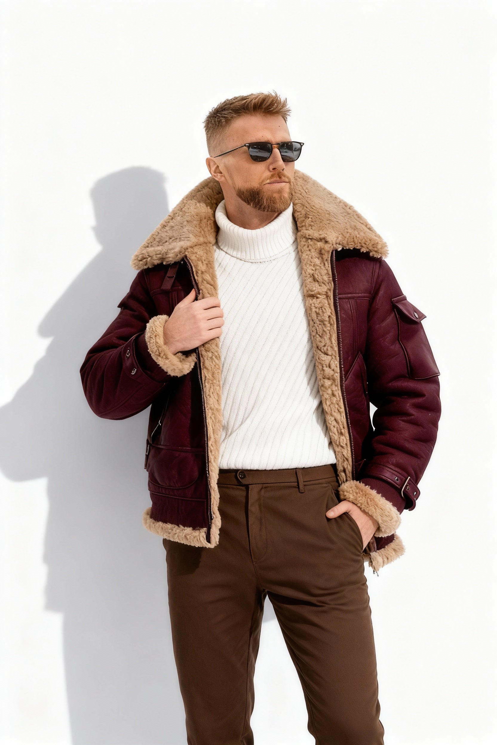 Padded men's flight jacket in cozy camel
