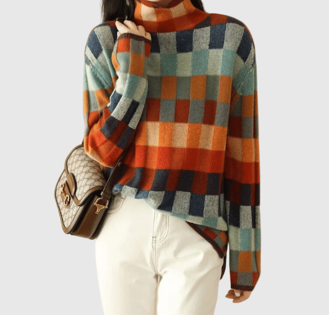 Patchwork Women's Turtleneck Jumper