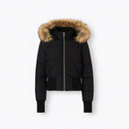 Quilted Bomber Jacket with Fluffy Hood for Women