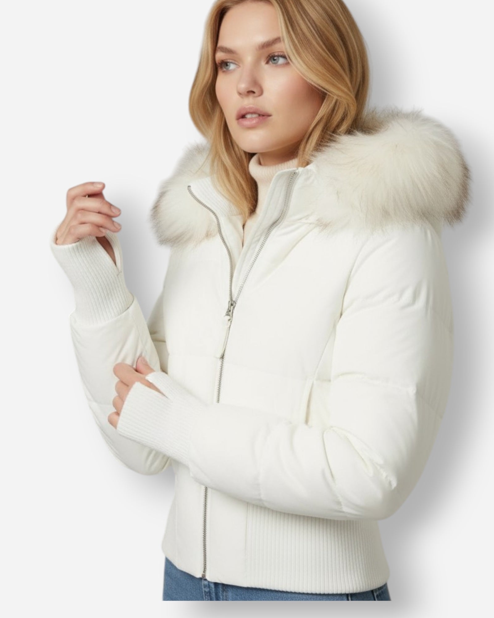 Quilted Bomber Jacket with Fluffy Hood for Women