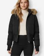 Quilted Bomber Jacket with Fluffy Hood for Women