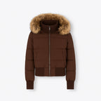 Quilted Bomber Jacket with Fluffy Hood for Women