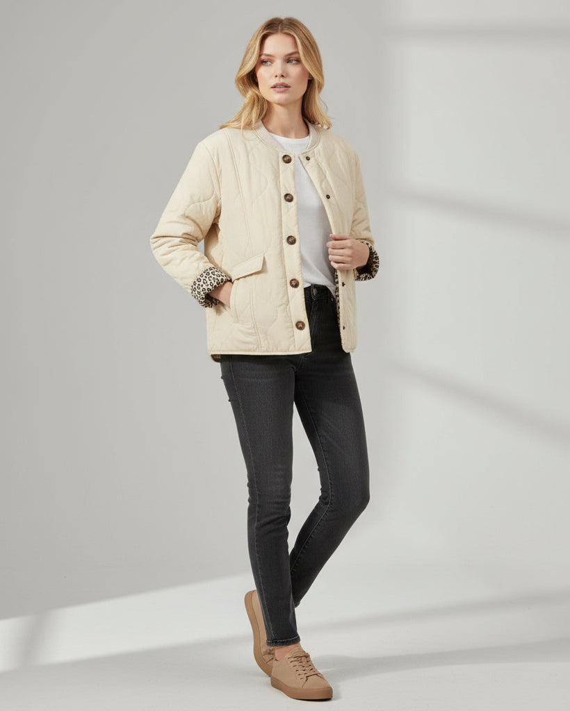 Quilted Jacket for Women with Leopard Lining