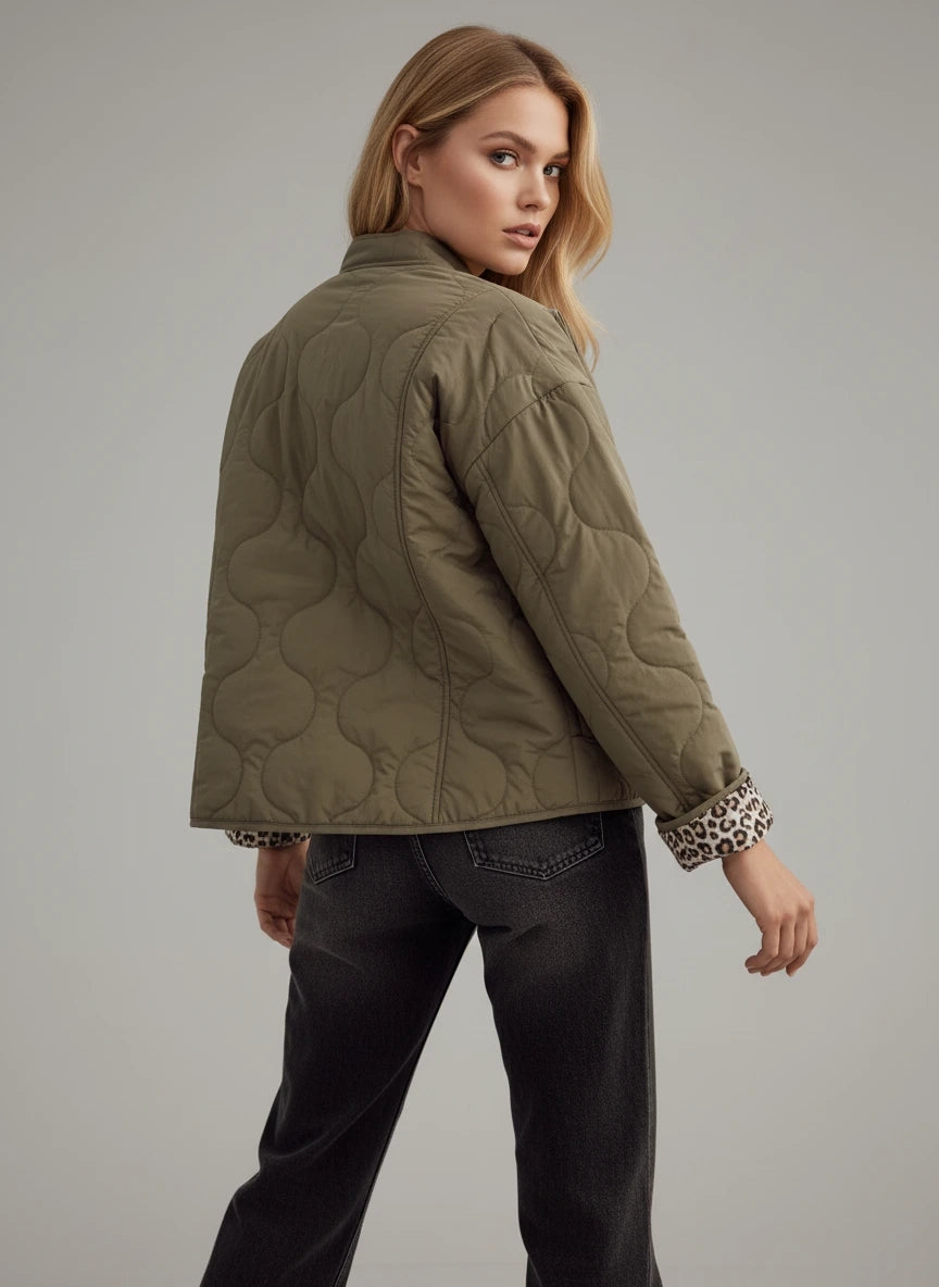 Quilted Jacket for Women with Leopard Lining