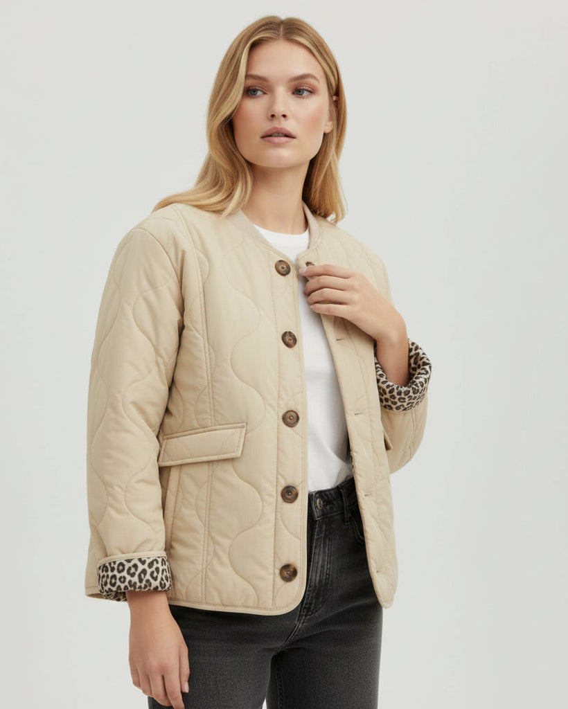 Quilted Jacket for Women with Leopard Lining