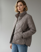 Quilted Short Jacket with High Collar for Women