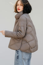 Quilted Short Jacket with High Collar for Women
