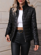 Quilted Women's Jacket with High Collar and Pockets