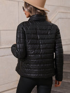 Quilted Women's Jacket with High Collar and Pockets