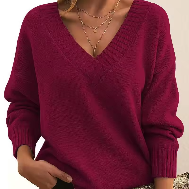 Relaxed V-Neck Knit Sweater for Women 5