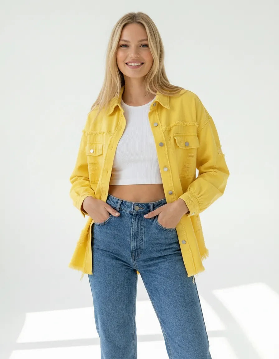 Ripped Casual Shirt Jacket for Women