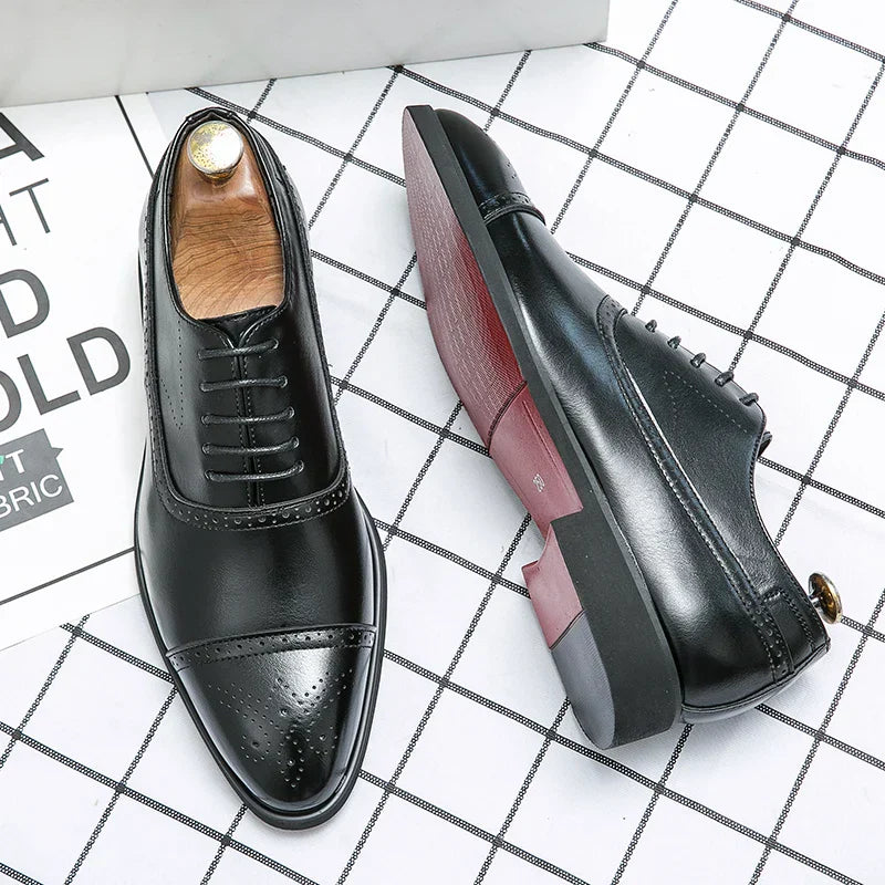 Oxford Shoes with Cap Toe Design and Signature Red Sole for Men
