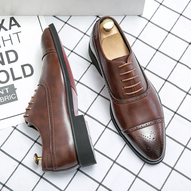 Oxford Shoes with Cap Toe Design and Signature Red Sole for Men