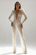 Sequin Jumpsuit with Deep V-Neck for Women