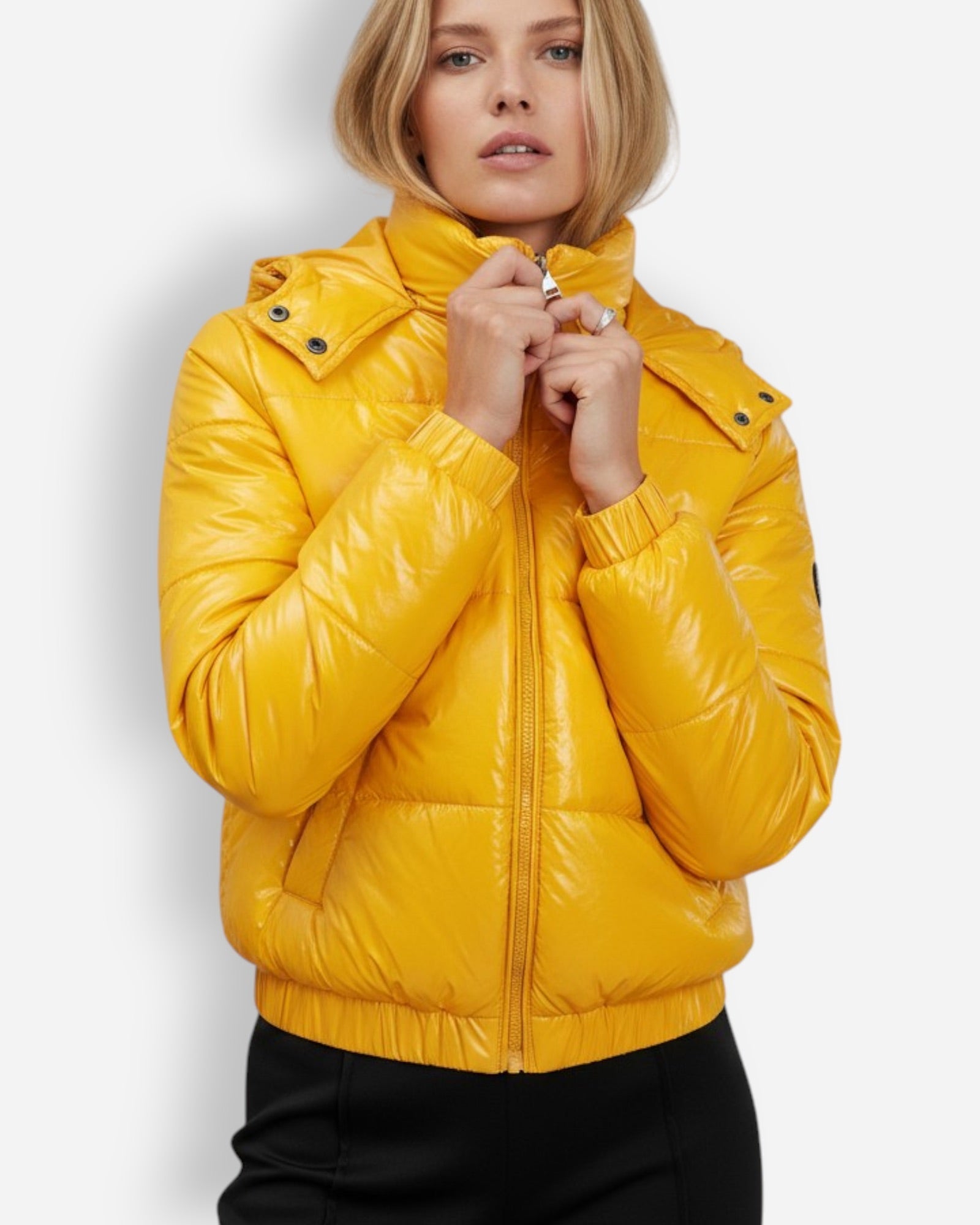 Shiny Winter Jacket with High Collar for Women