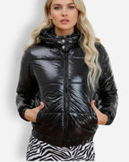 Shiny Winter Jacket with High Collar for Women