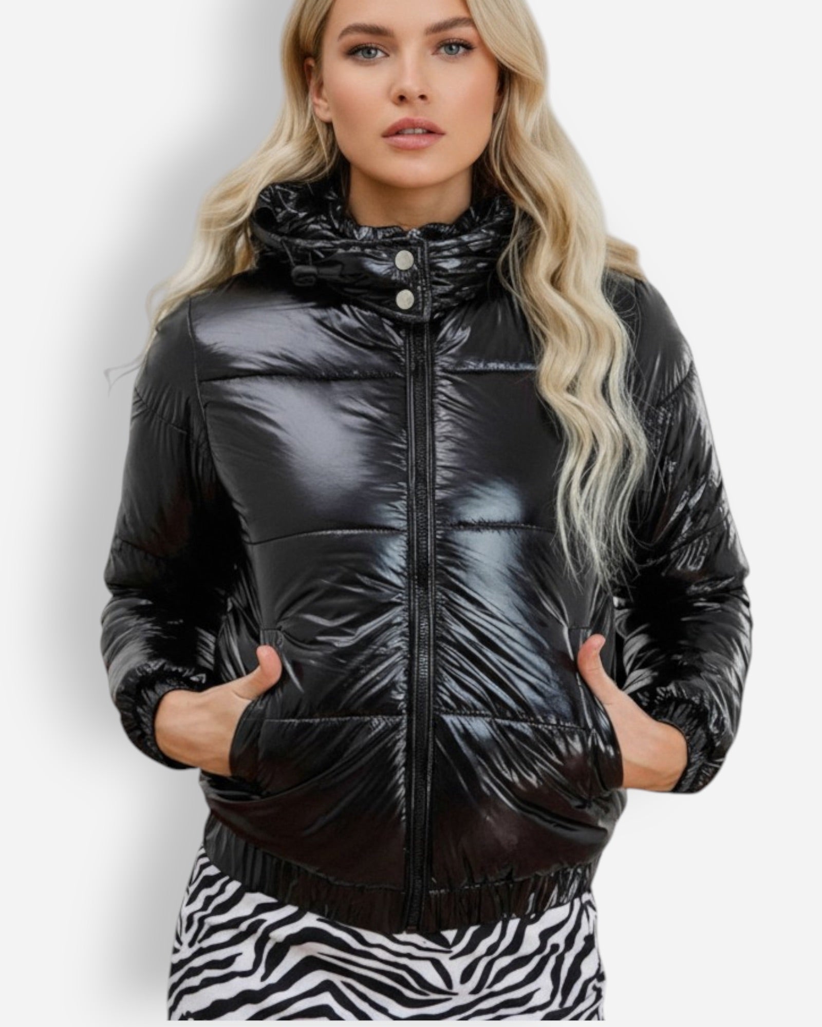 Shiny Winter Jacket with High Collar for Women