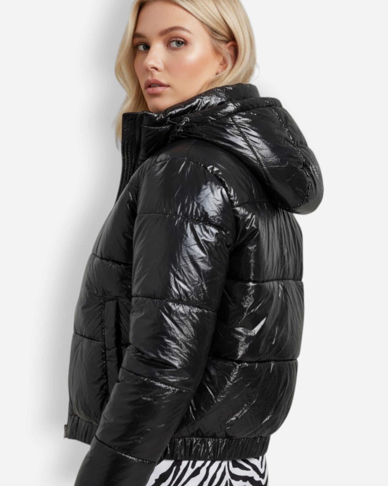 Shiny Winter Jacket with High Collar for Women