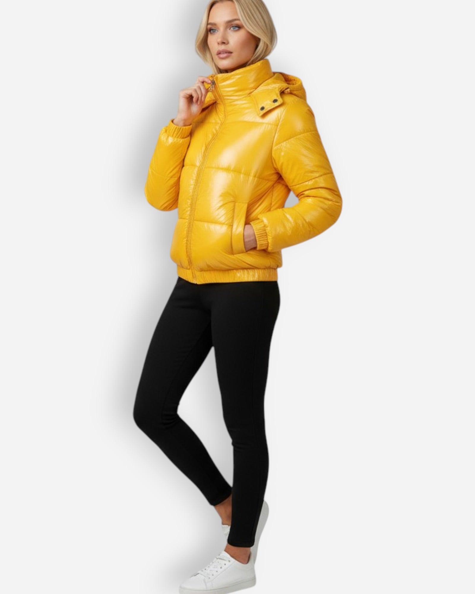 Shiny Winter Jacket with High Collar for Women