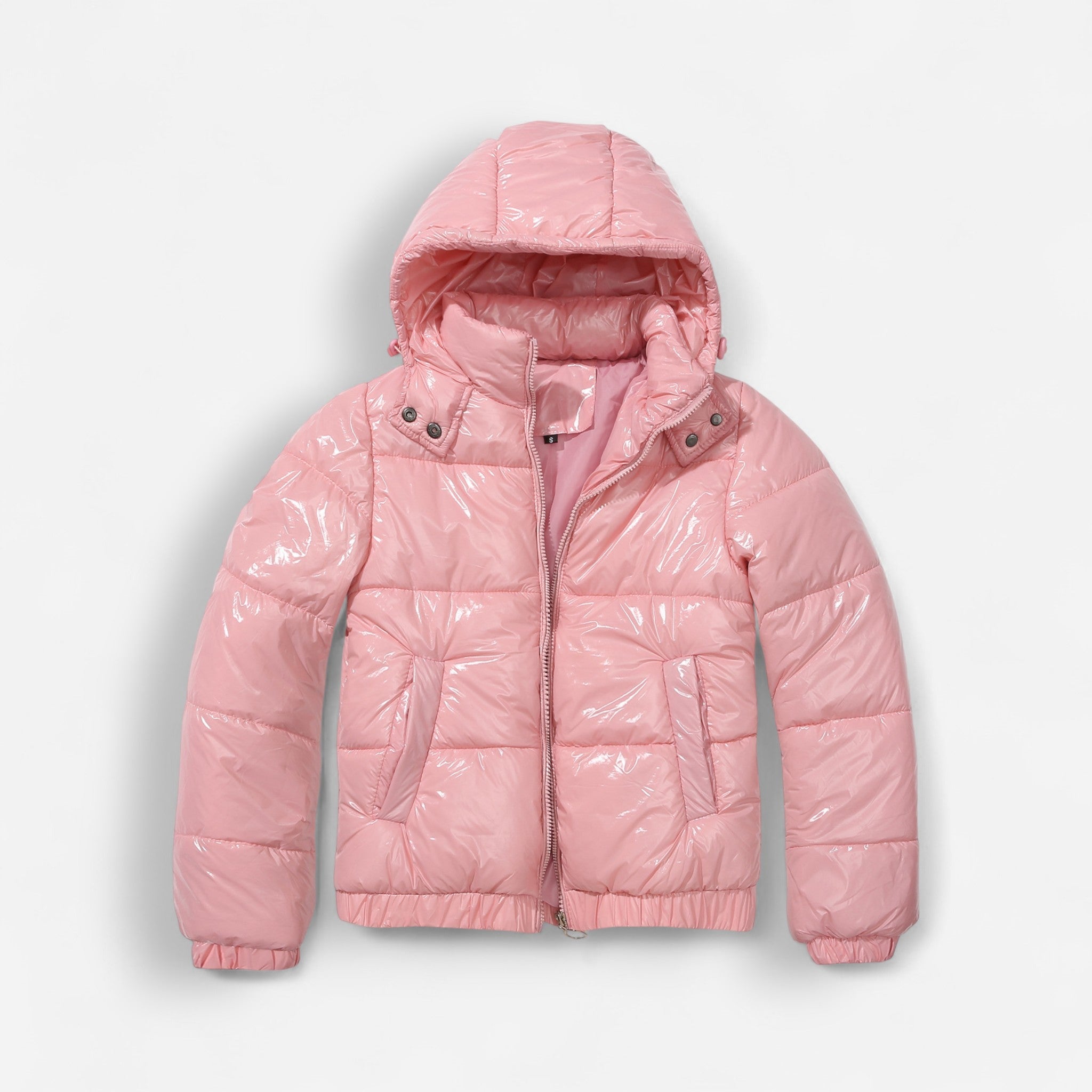 Shiny Winter Jacket with High Collar for Women