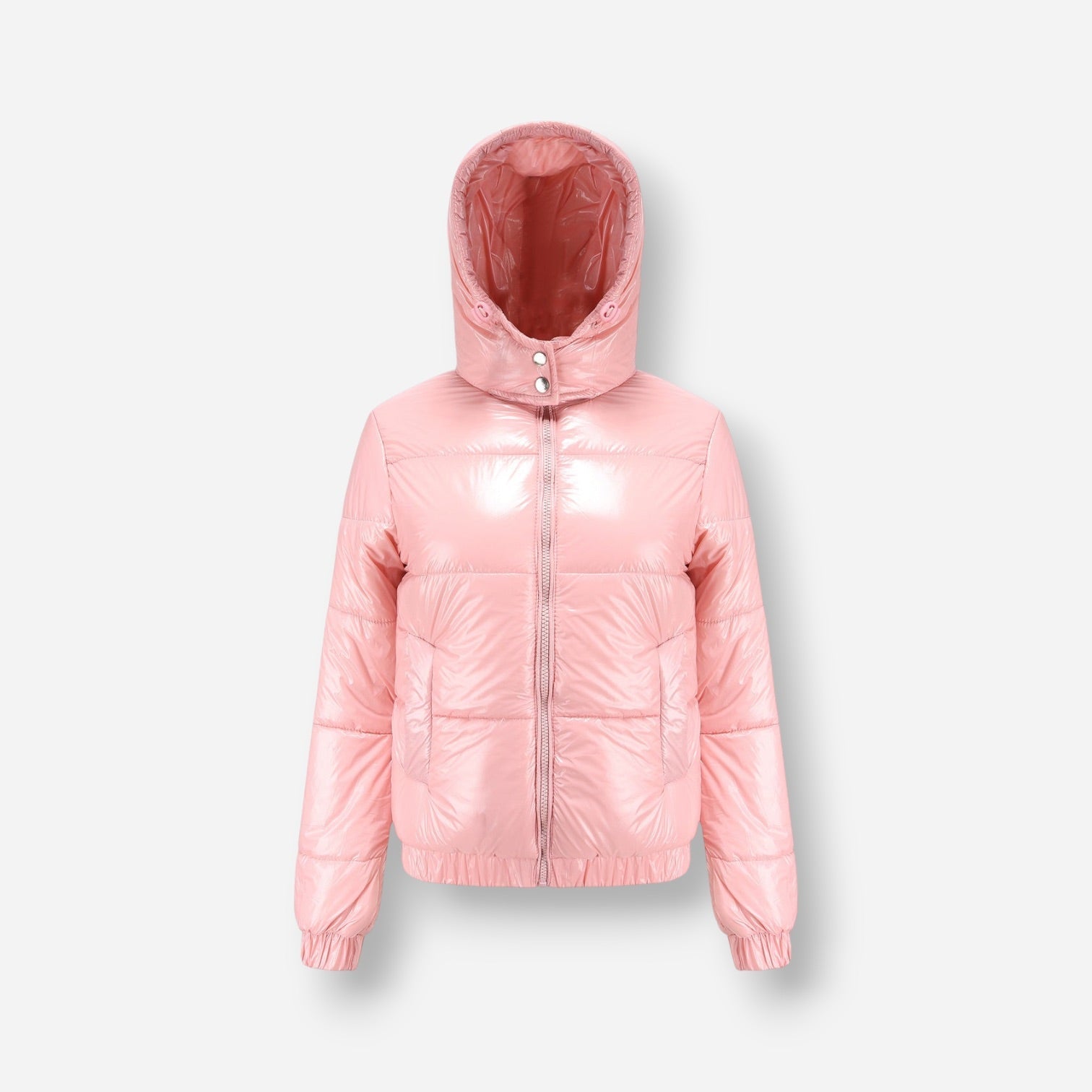 Shiny Winter Jacket with High Collar for Women