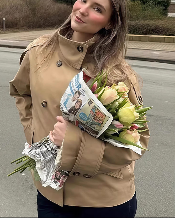 Short Double-Breasted Trench Coat for Women