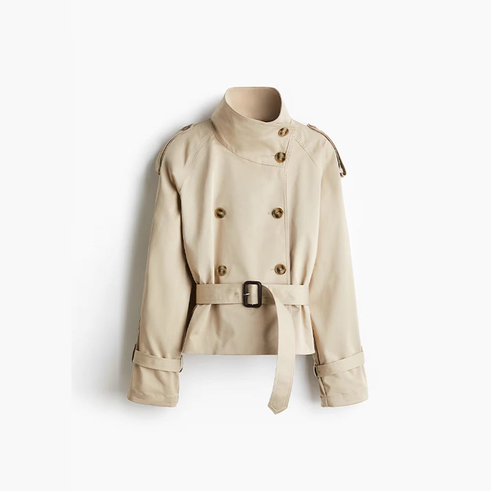 Short Trench Coat with Waist Belt for Women