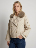 Short Women's Trench Coat with Decorative Collar