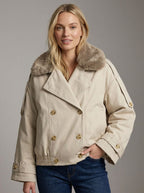 Short Women's Trench Coat with Decorative Collar