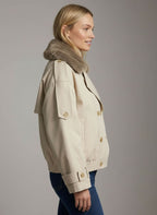 Short Women's Trench Coat with Decorative Collar